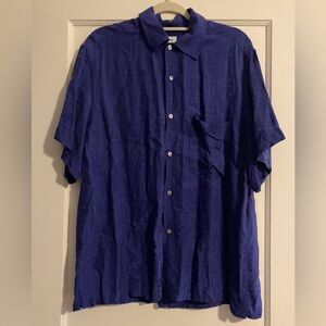 Vintage Rare Brioni Rayon Button Up Short Sleeve Shirt Royal Blue Size Medium